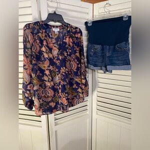 Two piece Maternity outfit including Haute Mama shorts and a Motherhood top